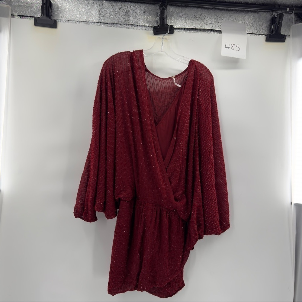 Free People beaded dress faux wrap wide sleeve size L